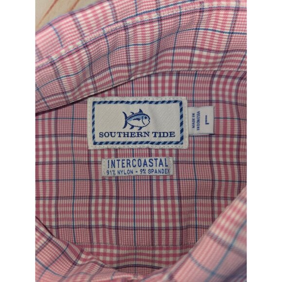 Southern Tide Mens Intercoastal Performance Shirt Large Pink Plaid Nylon/Spandex - Picture 5 of 7